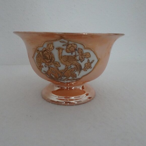 Noritake Orange Lusterware Mayo Condiment Footed Bowl Underplate Peasant Bird - Picture 6 of 11